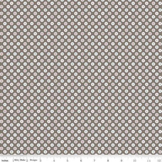 CLEARANCE 10" End of Bolt - Cook Book Bubbles C11767 Pebble - Riley Blake  - Lori Holt - Dots Dotted Flowers Brown - Quilting Cotton