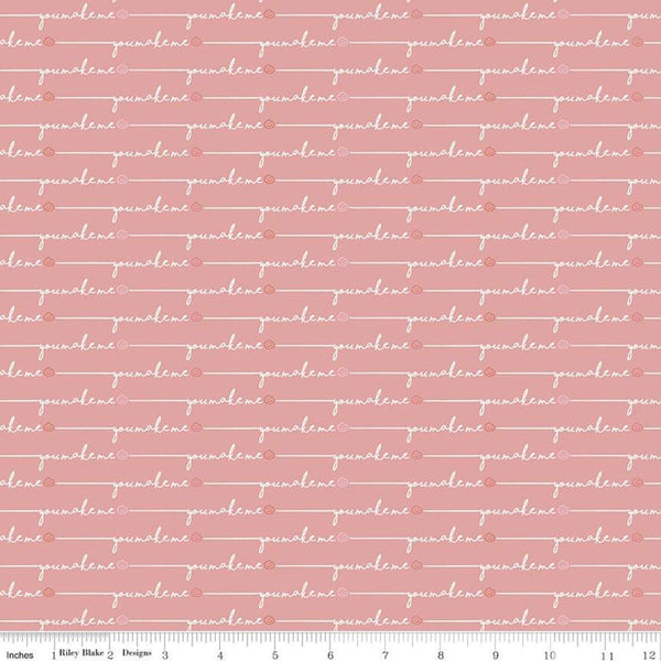 CLEARANCE Saturday in Paris Smile C11365 Coral - Riley Blake Designs - Words Text Phrase - Quilting Cotton Fabric