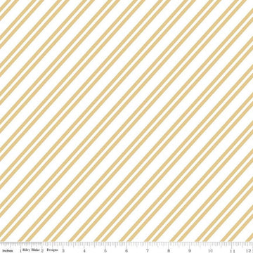 Fat Quarter End of Bolt - CLEARANCE Saturday in Paris Stripe C11367 Yellow - Riley Blake - Diagonal Stripes Striped - Quilting Cotton