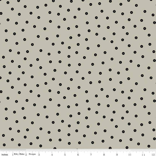 DEAL Best of She Who Sews Baby Button Toss C11342 Gray - Riley Blake Designs - Sewing Buttons Dotted - Quilting Cotton Fabric