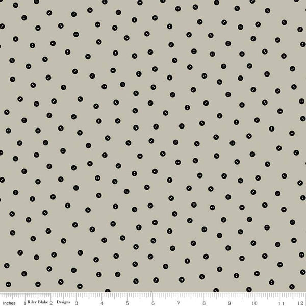 SALE Best of She Who Sews Baby Button Toss C11342 Gray - Riley Blake Designs - Sewing Buttons Dotted - Quilting Cotton Fabric