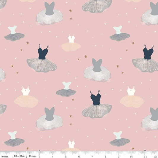 CLEARANCE Spin & Twirl Dresses SC11611 Frosting SPARKLE - Riley Blake - Ballet Tutus Leotards Gold SPARKLE Pink - Quilting Cotton Fabric