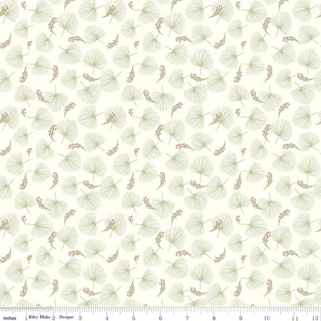 Enchanted Meadow Pine Needles C11552 Vintage White - Riley Blake Designs - Berries Pines Blue Green - Quilting Cotton Fabric