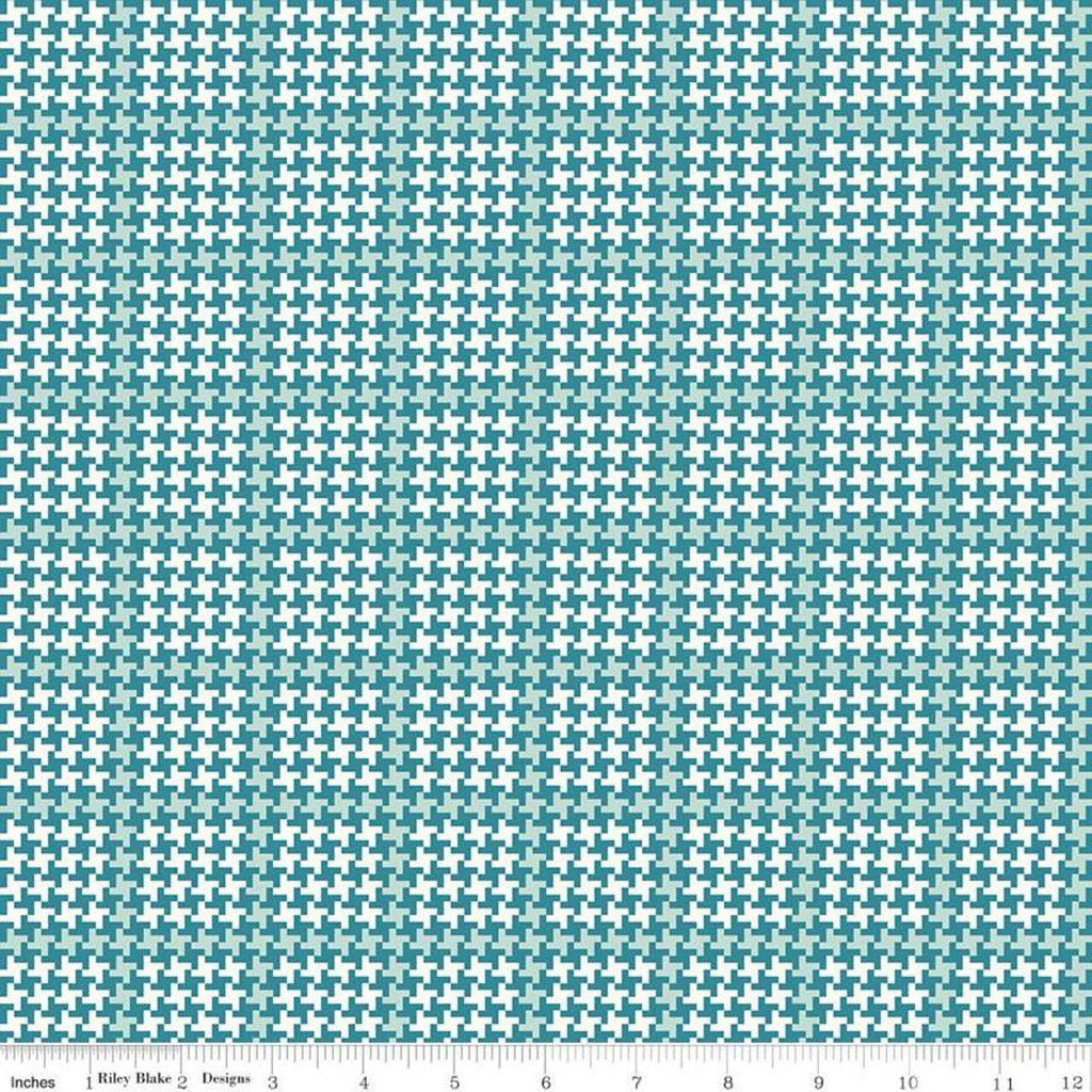 CLEARANCE Enchanted Meadow Houndstooth C11554 Azure - Riley Blake  - Geometric Plaid Blue Green - Quilting Cotton