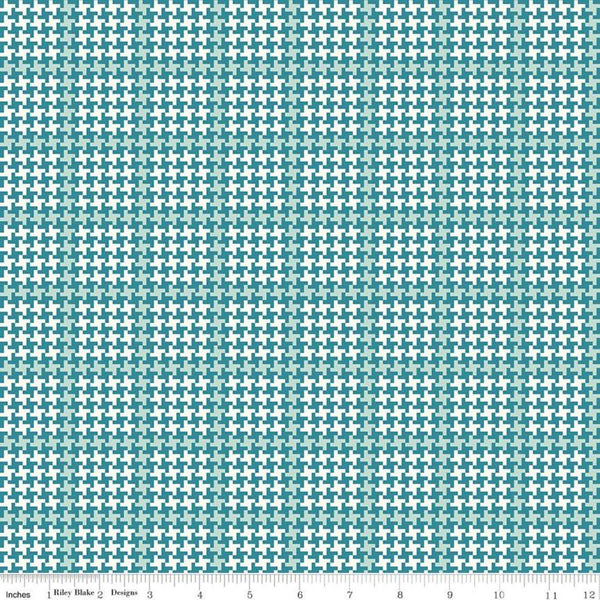 CLEARANCE Enchanted Meadow Houndstooth C11554 Azure - Riley Blake  - Geometric Plaid Blue Green - Quilting Cotton