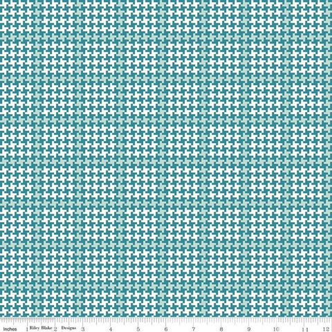 CLEARANCE Enchanted Meadow Houndstooth C11554 Azure - Riley Blake  - Geometric Plaid Blue Green - Quilting Cotton