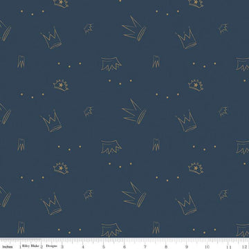 CLEARANCE Spin & Twirl Crowns SC11613 Oxford SPARKLE - Riley Blake Designs - Ballet Dance Gold SPARKLE Blue - Quilting Cotton Fabric