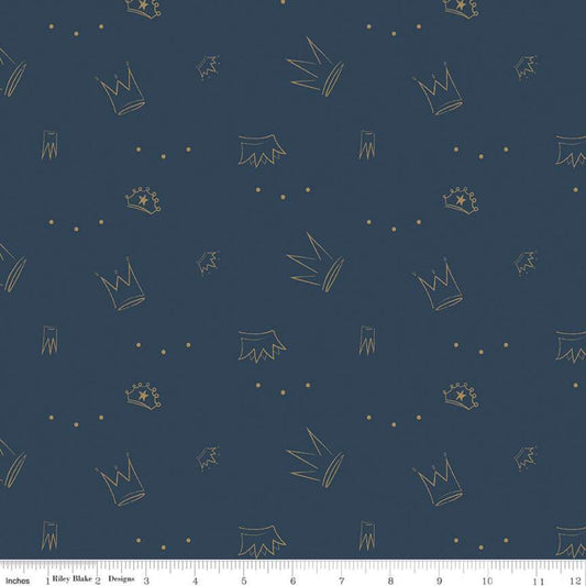 CLEARANCE Spin & Twirl Crowns SC11613 Oxford SPARKLE - Riley Blake Designs - Ballet Dance Gold SPARKLE Blue - Quilting Cotton Fabric