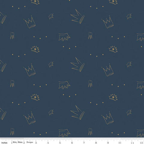 SALE Spin and Twirl Crowns SC11613 Oxford SPARKLE - Riley Blake Designs - Ballet Dance Gold SPARKLE Blue - Quilting Cotton Fabric
