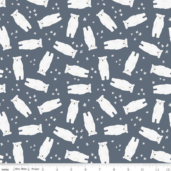 18" End of Bolt Piece - Nice Ice Baby Polar Bears C11601 Navy - Riley Blake Designs - Snowflakes Blue - Quilting Cotton Fabric