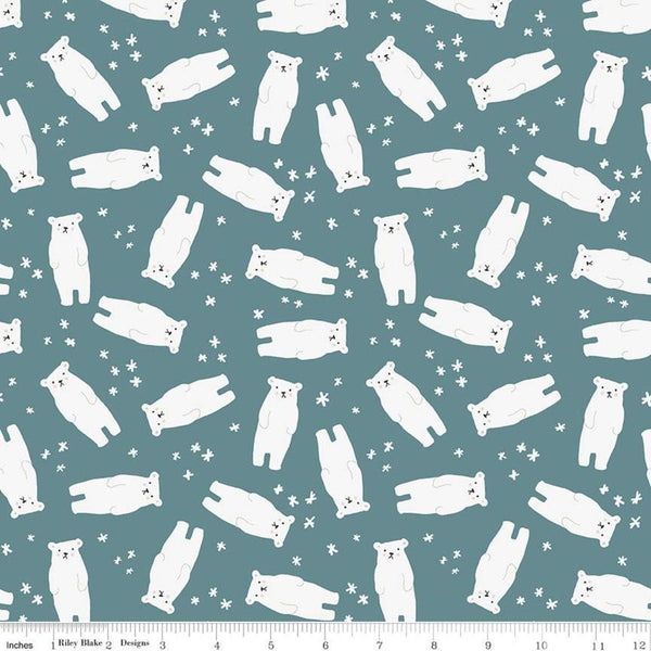 SALE Nice Ice Baby Polar Bears C11601 Teal - Riley Blake Designs - Snowflakes Green - Quilting Cotton Fabric