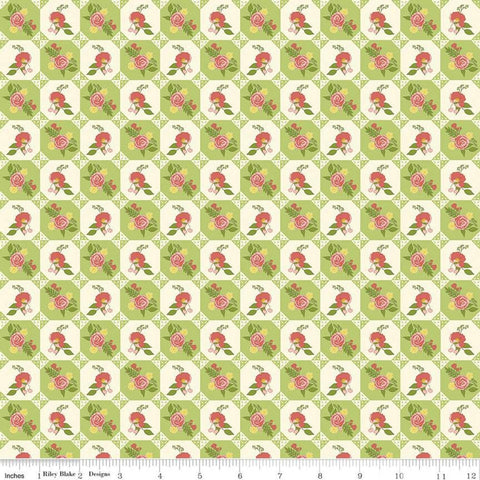 CLEARANCE Reflections Vintage Linen C11512 Green - Riley Blake Designs - Floral Flowers Patchwork Tiles - Quilting Cotton Fabric
