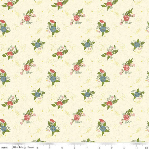 CLEARANCE Reflections Dancing Bouquets C11514 Parchment - Riley Blake Designs - Floral Flowers - Quilting Cotton Fabric