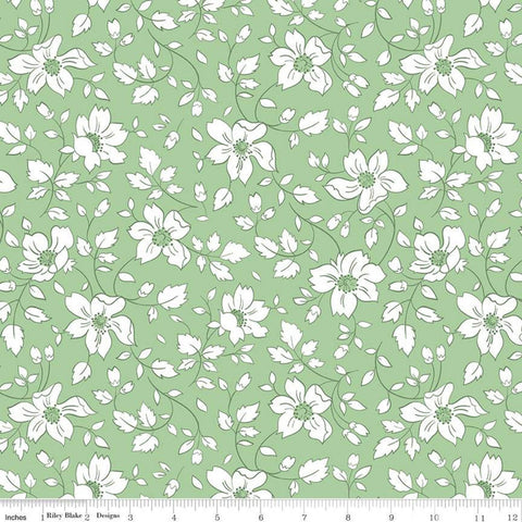 23" end of Bolt - SALE Easter Parade Vines C11571 Green - Riley Blake - Floral Flowers Leaves White on Green - Quilting Cotton Fabric