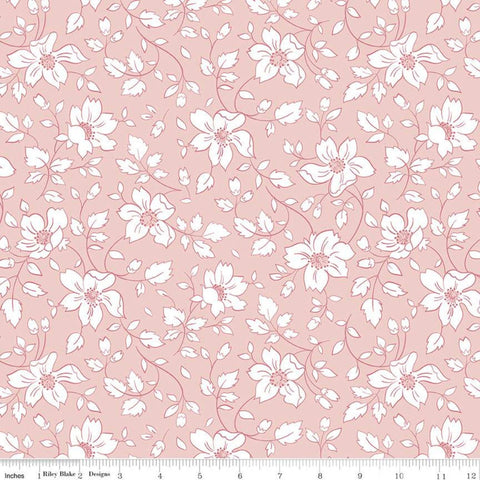 CLEARANCE Easter Parade Vines C11571 Pink - Riley Blake Designs - Floral Flowers Leaves White on Pink - Quilting Cotton Fabric