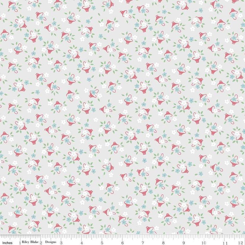 CLEARANCE Easter Parade Baskets C11575 Gray - Riley Blake Designs - Floral Flowers Leaves - Quilting Cotton Fabric