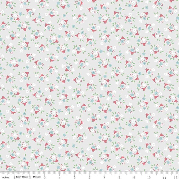 CLEARANCE Easter Parade Baskets C11575 Gray - Riley Blake Designs - Floral Flowers Leaves - Quilting Cotton Fabric