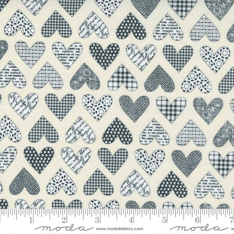 CLEARANCE Flirt Hearts 55570 Cream Black - Moda Fabrics - Valentine's Day Valentines Heart - Quilting Cotton Fabric
