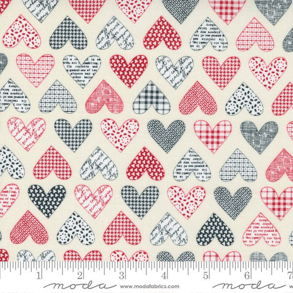 CLEARANCE Flirt Hearts 55570 Cream Multi - Moda Fabrics - Valentine's Day Valentines Heart - Quilting Cotton Fabric