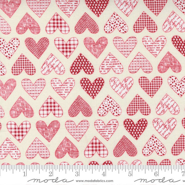 SALE Flirt Hearts 55570 Cream Red - Moda Fabrics - Valentine's Day Valentines Heart - Quilting Cotton Fabric