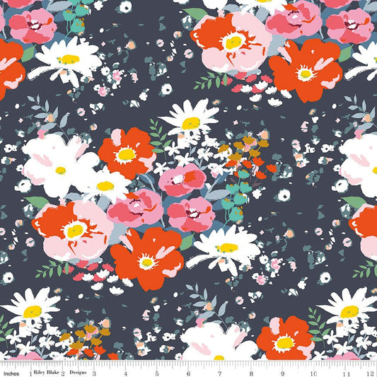 CLEARANCE Misty Morning Main C11580 Midnight - Riley Blake Designs - Floral Flowers - Quilting Cotton Fabric