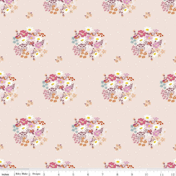 CLEARANCE Misty Morning Bouquets C11581 Blush - Riley Blake Designs - Floral Flowers on Pin Dot - Quilting Cotton Fabric