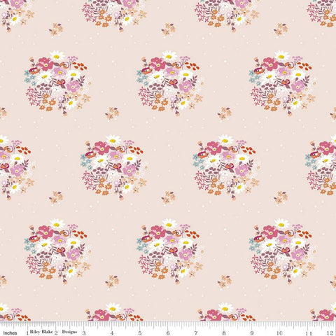 CLEARANCE Misty Morning Bouquets C11581 Blush - Riley Blake Designs - Floral Flowers on Pin Dot - Quilting Cotton Fabric