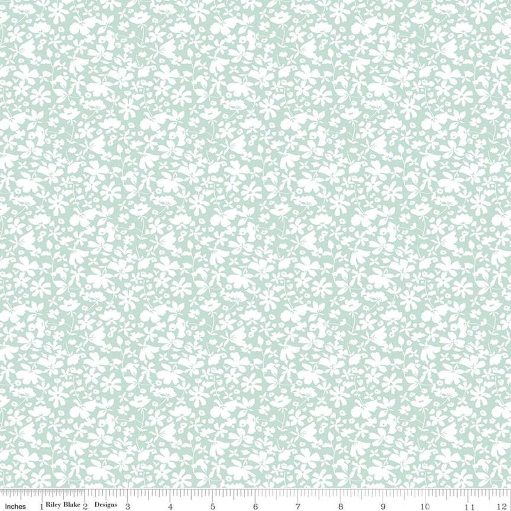 30" End of Bolt - SALE Misty Morning Floral C11583 Mint - Riley Blake Designs - White Flowers on Green - Quilting Cotton Fabric