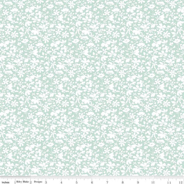 30" End of Bolt - SALE Misty Morning Floral C11583 Mint - Riley Blake Designs - White Flowers on Green - Quilting Cotton Fabric