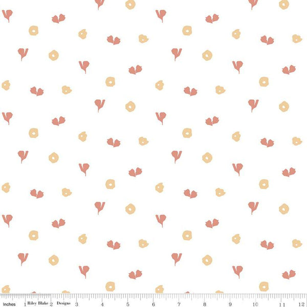 CLEARANCE Misty Morning Hearts C11586 White - Riley Blake Designs - Irregular Hearts Blossoms Flowers - Quilting Cotton Fabric