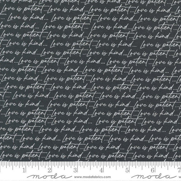 SALE Flirt Love Is Patient 55571 Black - Moda Fabrics - Valentine's Day Valentines Text Script - Quilting Cotton Fabric