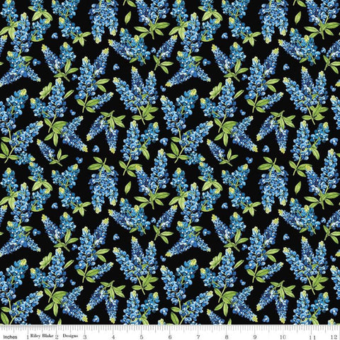 Bluebonnet Breeze Bluebonnets C11643 Black - Riley Blake Designs - Floral Flowers - Quilting Cotton Fabric