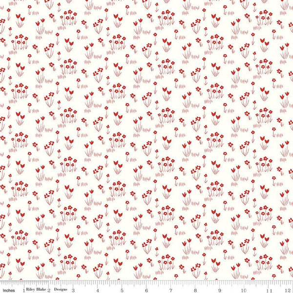 35" End of Bolt Piece - Red Hot Flower Garden C11671 Cream - Riley Blake Designs - Floral Flowers - Quilting Cotton Fabric