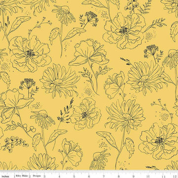 CLEARANCE Honey Bee Wildflowers C11701 Daisy - Riley Blake Designs - Line-Drawn Flowers Floral - Quilting Cotton Fabric