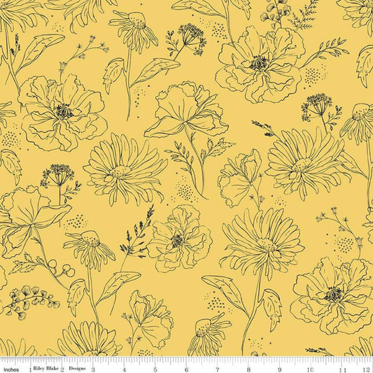 CLEARANCE Honey Bee Wildflowers C11701 Daisy - Riley Blake Designs - Line-Drawn Flowers Floral - Quilting Cotton Fabric