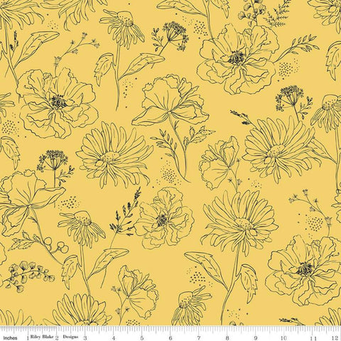 SALE Honey Bee Wildflowers C11701 Daisy - Riley Blake Designs - Line-Drawn Flowers Floral - Quilting Cotton Fabric