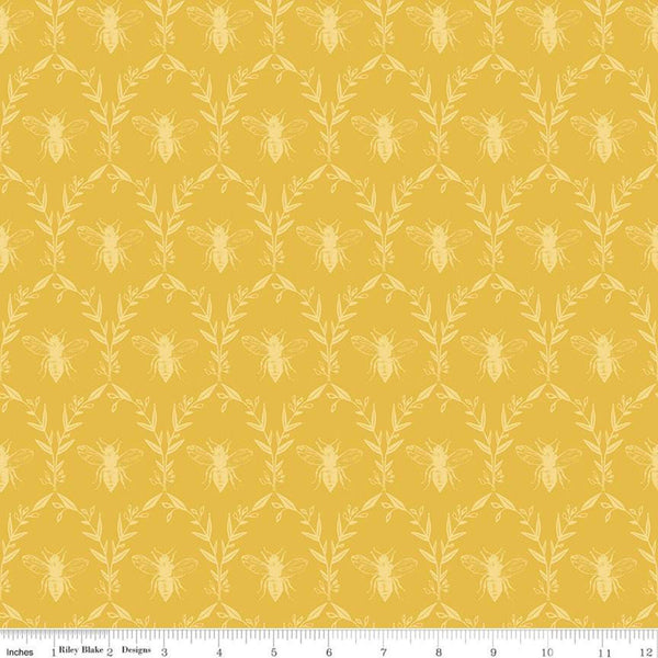 SALE Honey Bee Damask C11705 Daisy - Riley Blake Designs - Bees Leaves - Quilting Cotton Fabric