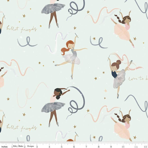 SALE Spin and Twirl Main SC11610 Mist SPARKLE - Riley Blake Designs - Ballet Ballerina Dance Gold SPARKLE - Quilting Cotton Fabric