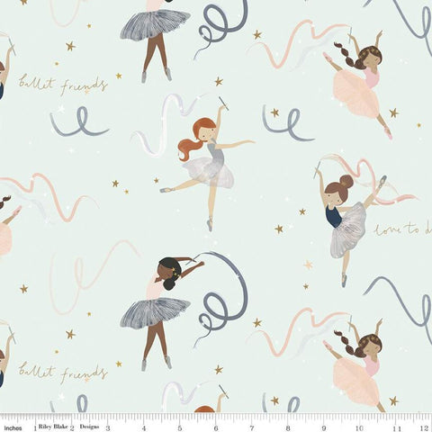 Spin and Twirl Main SC11610 Mist SPARKLE - Riley Blake Designs - Ballet Ballerina Dance Gold SPARKLE - Quilting Cotton Fabric