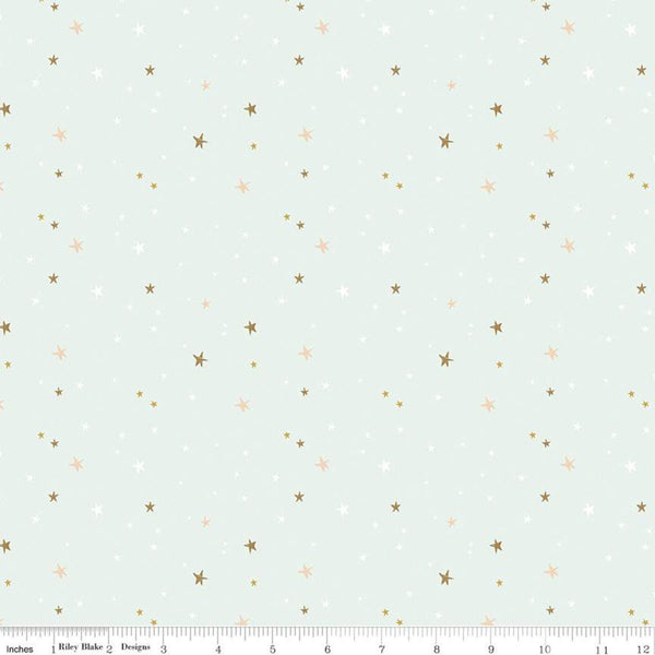 SALE Spin and Twirl Stars SC11614 Mist SPARKLE - Riley Blake Designs - Ballet Dance Gold SPARKLE - Quilting Cotton Fabric