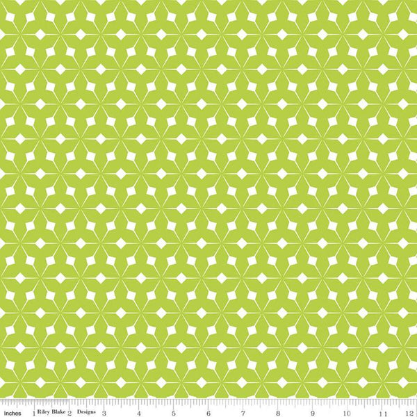 Colour Wall Geo C11590 Lime - Riley Blake Designs - Geometric Triangles Triangular Grid Color Wall Green - Quilting Cotton Fabric