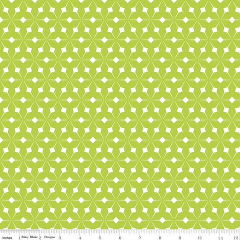 Colour Wall Geo C11590 Lime - Riley Blake Designs - Geometric Triangles Triangular Grid Color Wall Green - Quilting Cotton Fabric