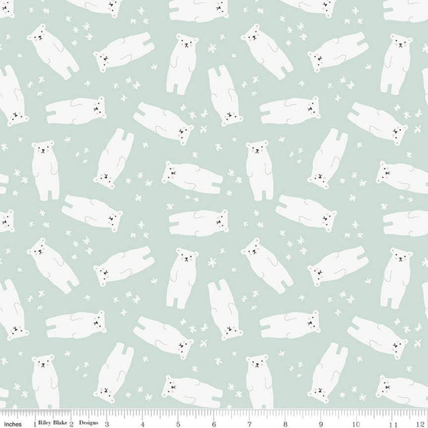 SALE Nice Ice Baby Polar Bears C11601 Mint - Riley Blake Designs - Snowflakes Green - Quilting Cotton Fabric