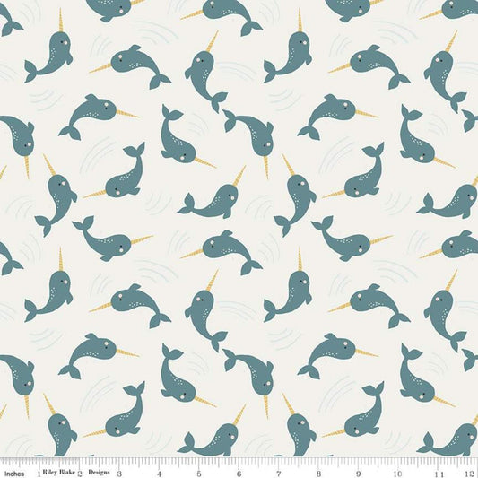 SALE Nice Ice Baby Narwhals C11602 Cream - Riley Blake Designs - Whales Ocean - Quilting Cotton Fabric
