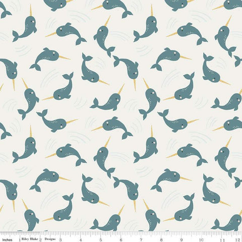 SALE Nice Ice Baby Narwhals C11602 Cream - Riley Blake Designs - Whales Ocean - Quilting Cotton Fabric