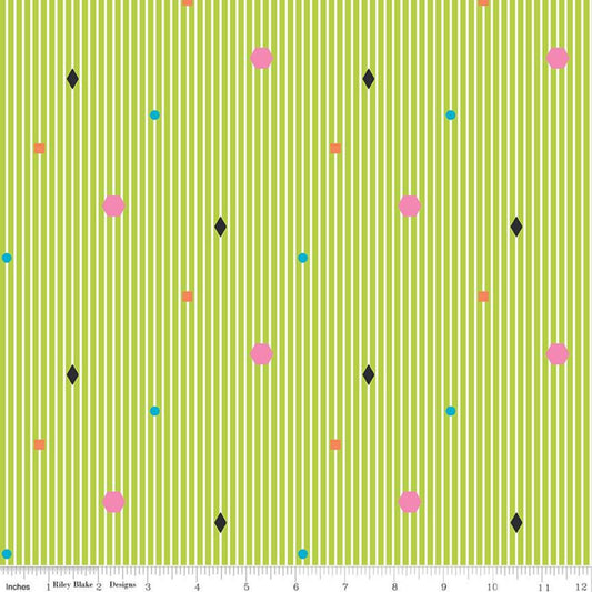 SALE Colour Wall Stripe C11591 Lime - Riley Blake Designs - Geometric Shapes Striped Stripes Green White Color Wall - Quilting Cotton Fabric