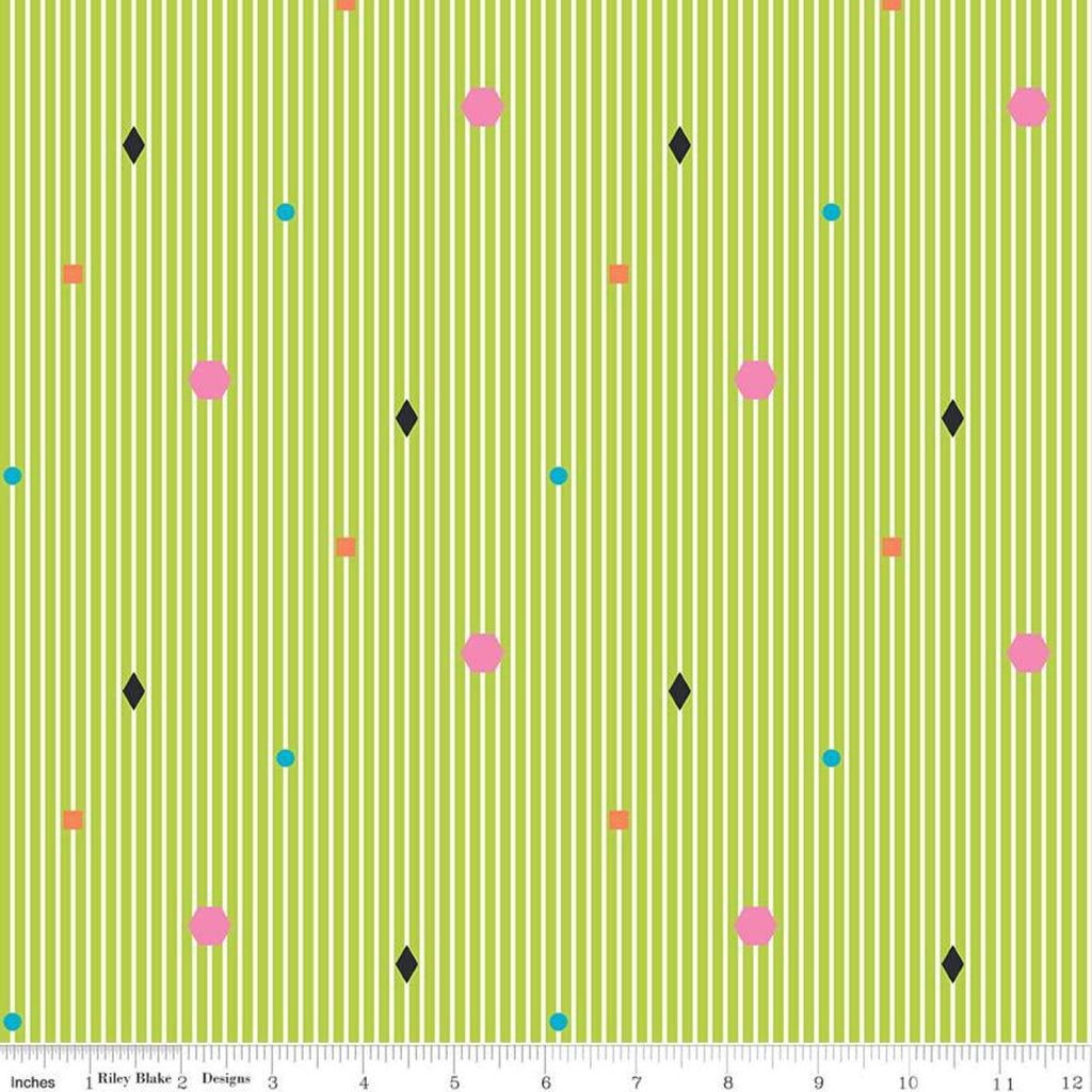 Colour Wall Stripe C11591 Lime - Riley Blake Designs - Geometric Shapes Striped Stripes Green White Color Wall - Quilting Cotton Fabric