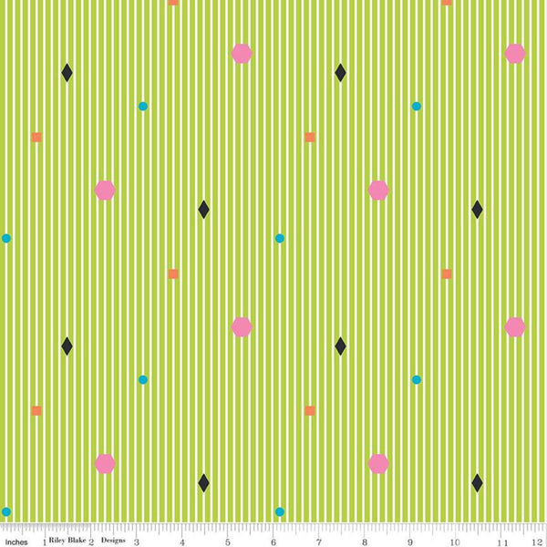 SALE Colour Wall Stripe C11591 Lime - Riley Blake Designs - Geometric Shapes Striped Stripes Green White Color Wall - Quilting Cotton Fabric