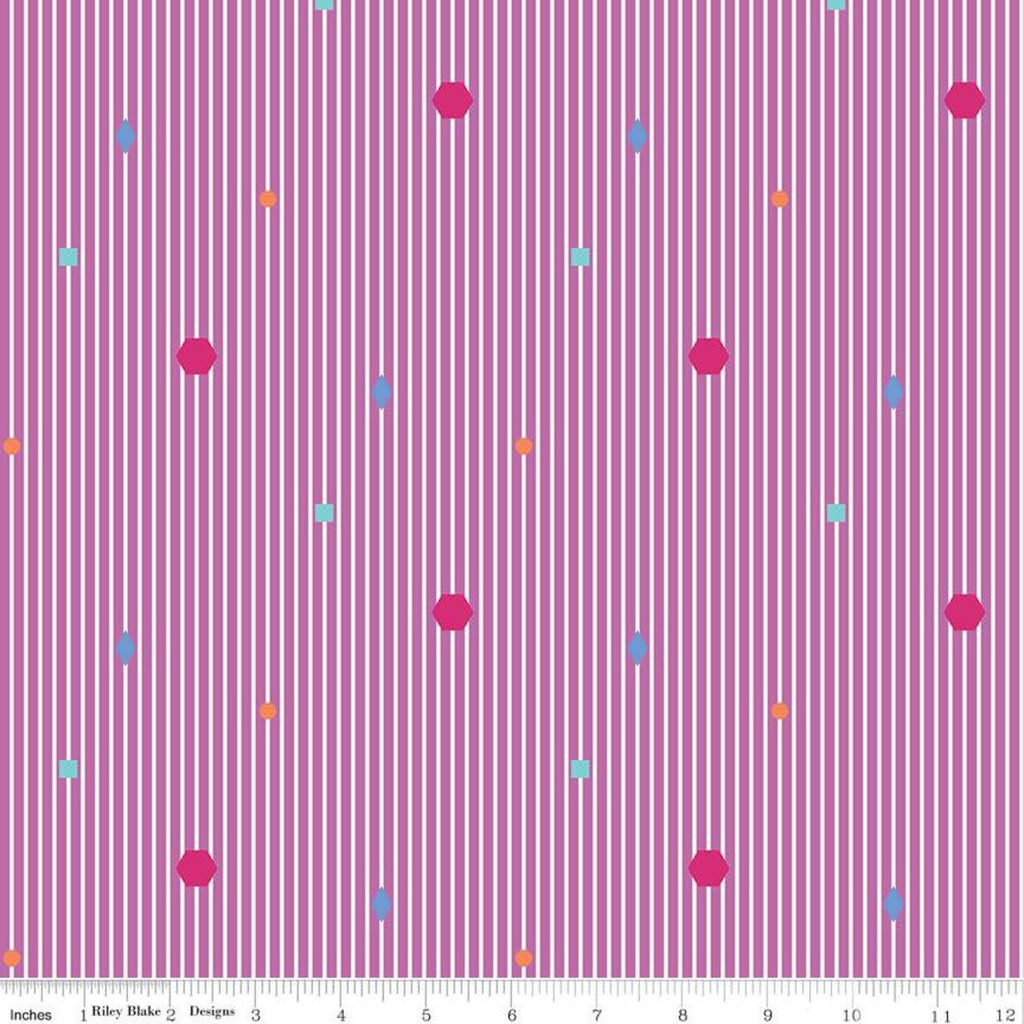CLEARANCE Colour Wall Stripe C11591 Violet - Riley Blake - Geometric Shapes Stripes Striped Purple White Color Wall - Quilting Cotton Fabric