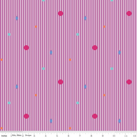 CLEARANCE Colour Wall Stripe C11591 Violet - Riley Blake - Geometric Shapes Stripes Striped Purple White Color Wall - Quilting Cotton Fabric